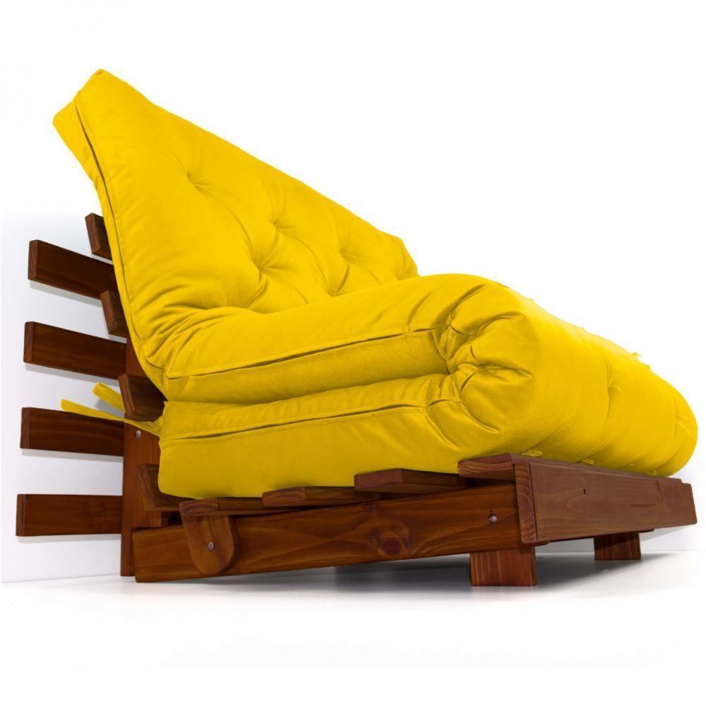 Sofá Cama Casal Futon Tokio Amarelo Madeira Maciça Imbuia - 2