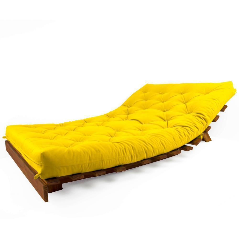 Sofá Cama Casal Futon Tokio Amarelo Madeira Maciça Imbuia - 4
