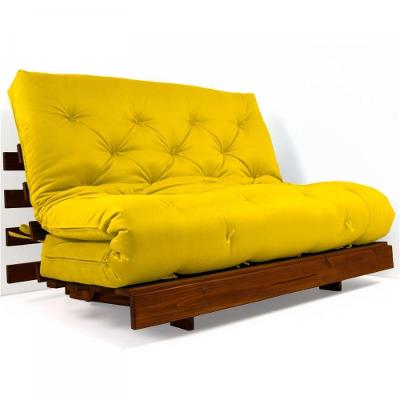 Sofá Cama Casal Futon Tokio Amarelo Madeira Maciça Imbuia