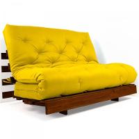 Sofá Cama Casal Futon Tokio Amarelo Madeira Maciça Imbuia - 1