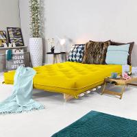 Sofa Cama Casal Futon Oriental Amarelo Com Madeira Maciça. - 2