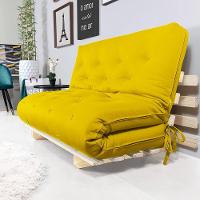 Sofa Cama Casal Futon Oriental Amarelo Com Madeira Maciça. - 6
