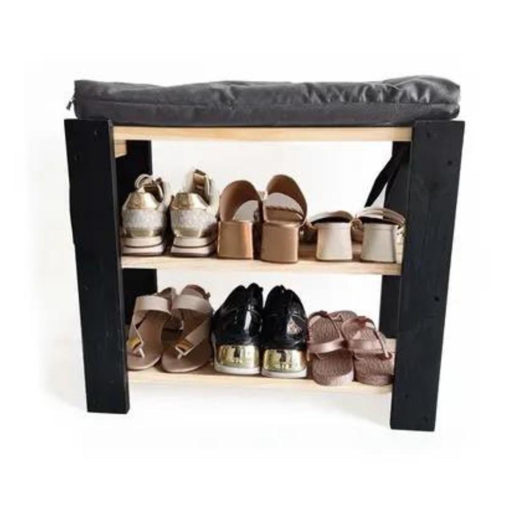 Sapateira Multiuso Hall Entrada Organizador Com Almofada Cinza - 2