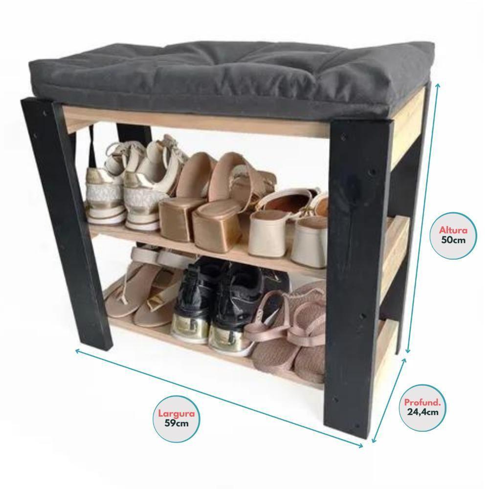 Sapateira Multiuso Hall Entrada Organizador Com Almofada Cinza - 4