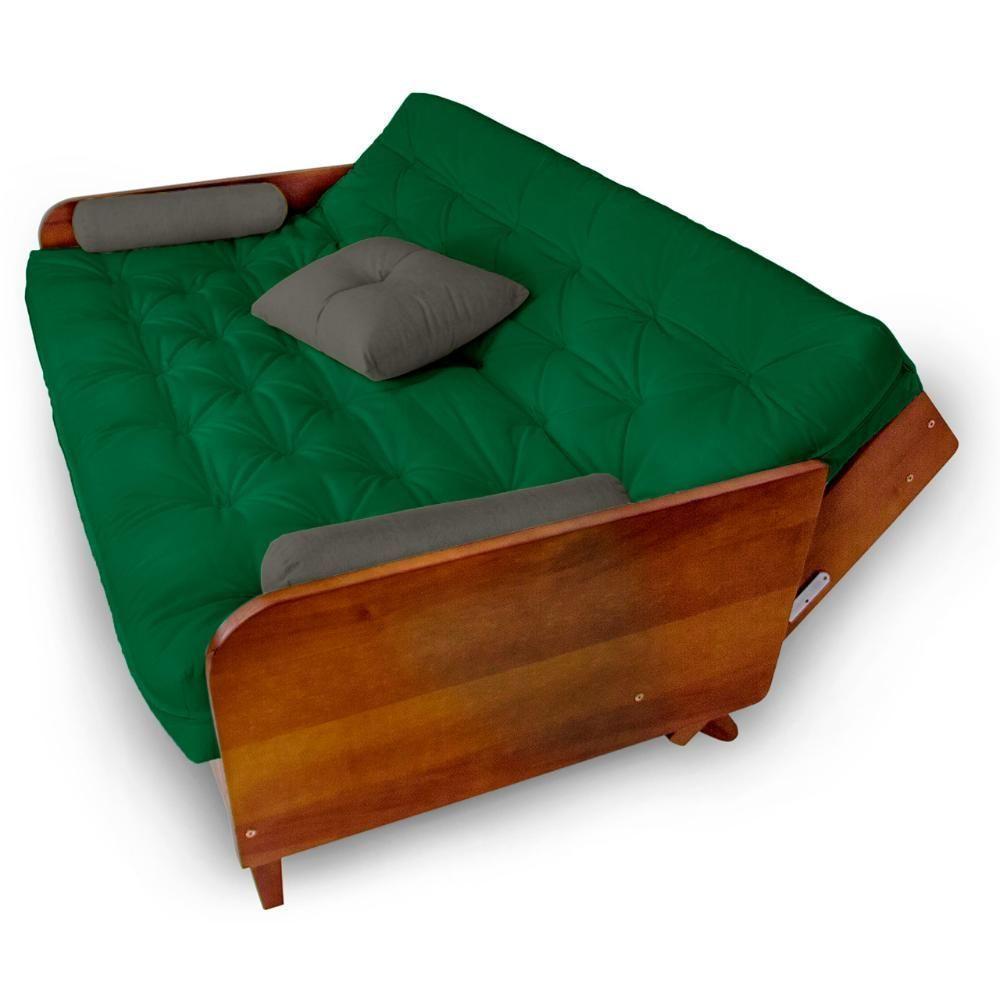 Sofá Cama Paris Sarja Verde Bandeira Madeira Nobre Cor Imbuia - 4