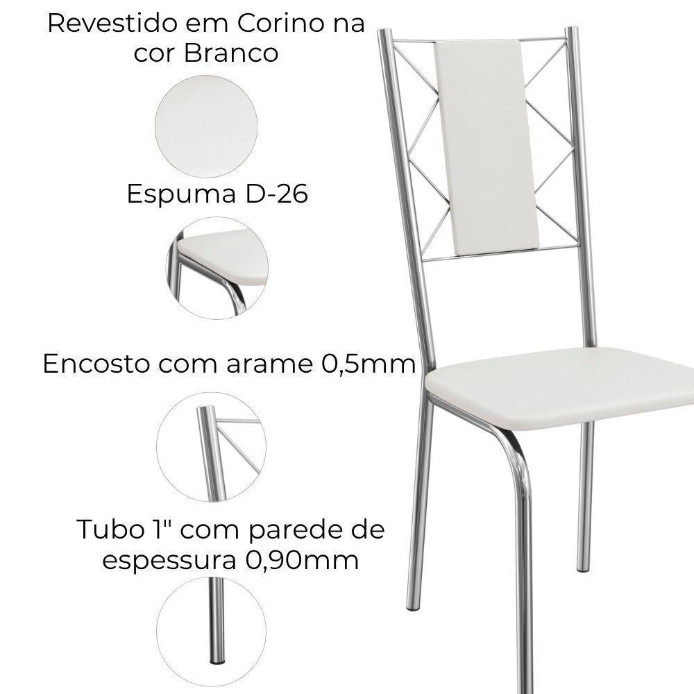 Kit 2 Cadeiras Cromada Sala Jantar 2C076CR Corino Kappesberg Branco - 4