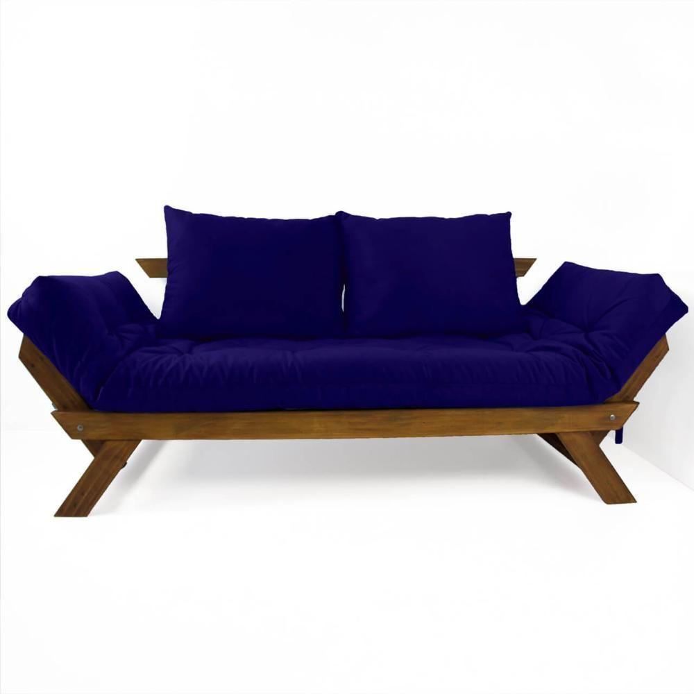 Sofá Japão Futon Acquablock Madeira Cor Imbuia - Azul Royal - 1