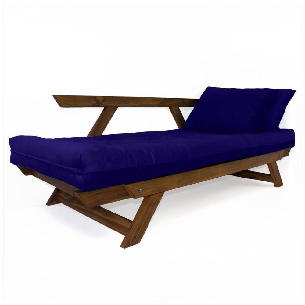 Sofá Japão Futon Acquablock Madeira Cor Imbuia - Azul Royal - 3