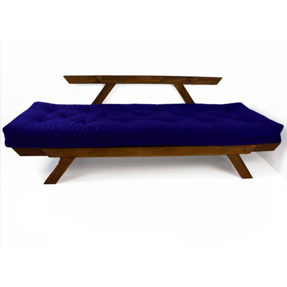 Sofá Japão Futon Acquablock Madeira Cor Imbuia - Azul Royal - 4