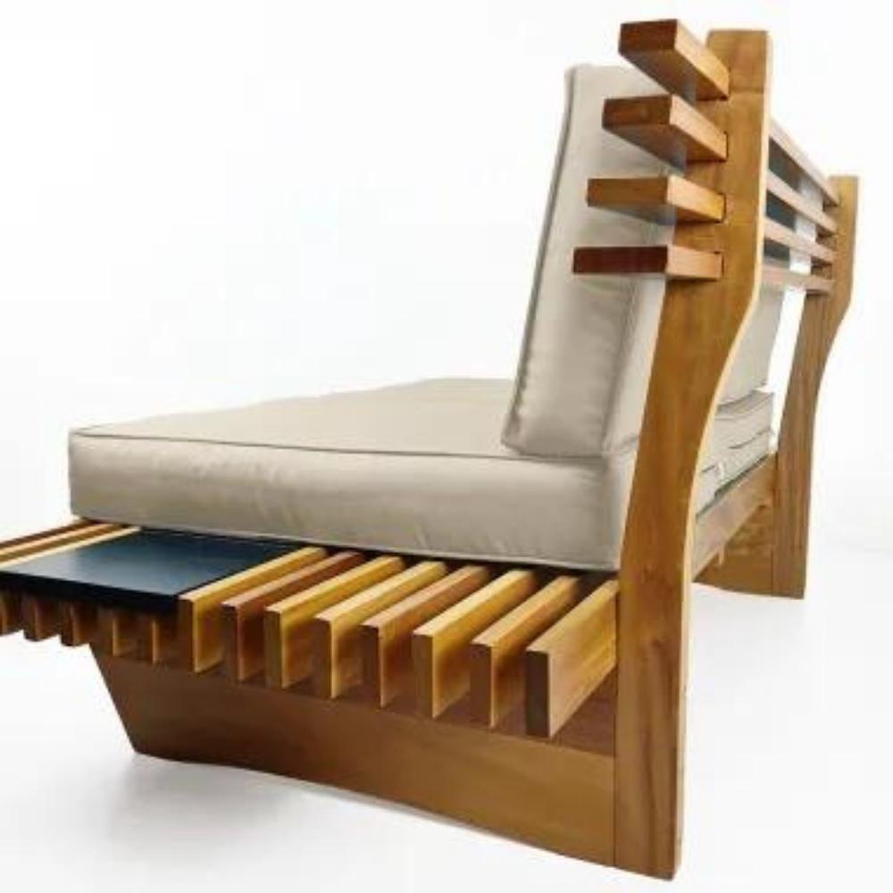 Sofá 2 Lugares Xangai Madeira Nobre Bege Sala Moderna - 5