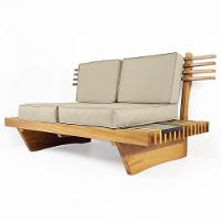 Sofá 2 Lugares Xangai Madeira Nobre Bege Sala Moderna - 1