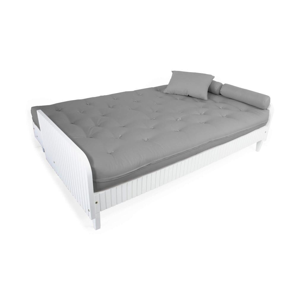 Sofá Cama Paris Ripado Branco Sarja Cinza Madeira Nobre - 3