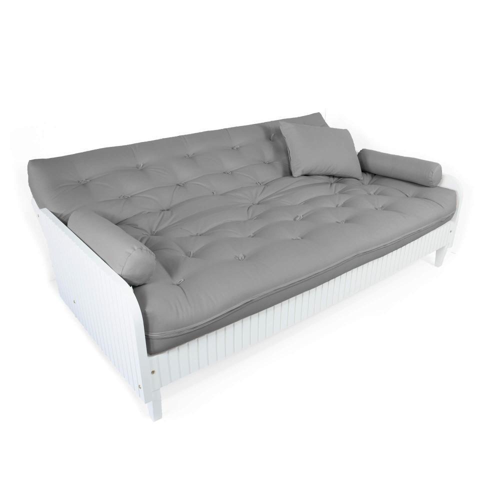 Sofá Cama Paris Ripado Branco Sarja Cinza Madeira Nobre - 4