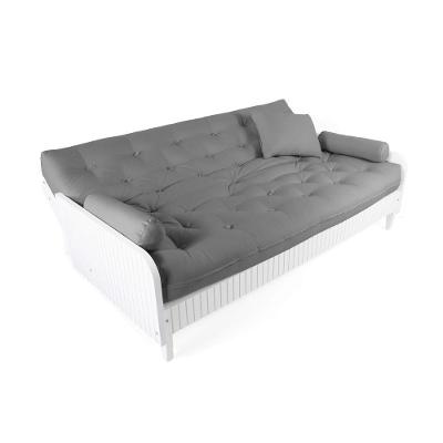 Sofá Cama Paris Ripado Branco Sarja Cinza Madeira Nobre