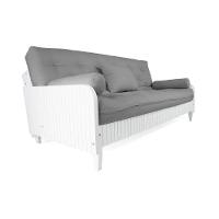 Sofá Cama Paris Ripado Branco Sarja Cinza Madeira Nobre - 2