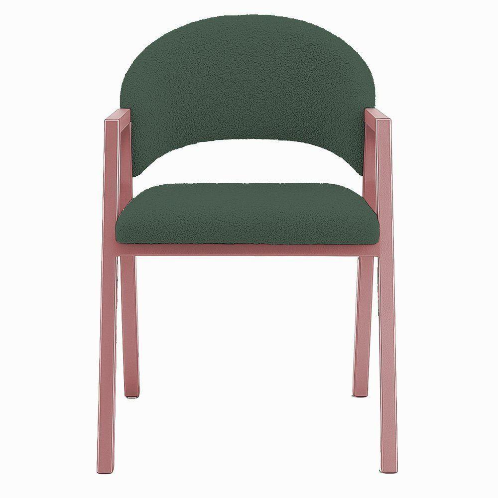 Cadeira De Jantar Antonella Boucle Estilo Poltrona Com Pés Rosê - 7 Decor Verde Escuro - 2