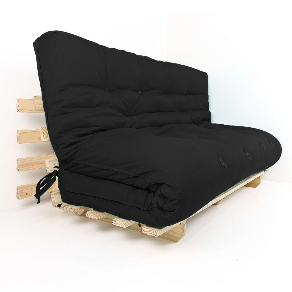 Sofa Cama Futon Oriental King Preto Madeira Maciça Pinus Natural Sem Pintura - 1