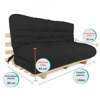 Sofa Cama Futon Oriental King Preto Madeira Maciça Pinus Natural Sem Pintura - 2