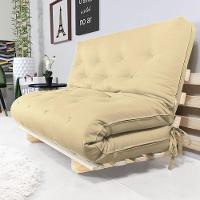 Sofa Cama Casal Futon Oriental Bege Sarja Impermeável Com Madeira Maciça - 6