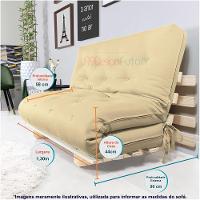 Sofa Cama Casal Futon Oriental Bege Sarja Impermeável Com Madeira Maciça - 7