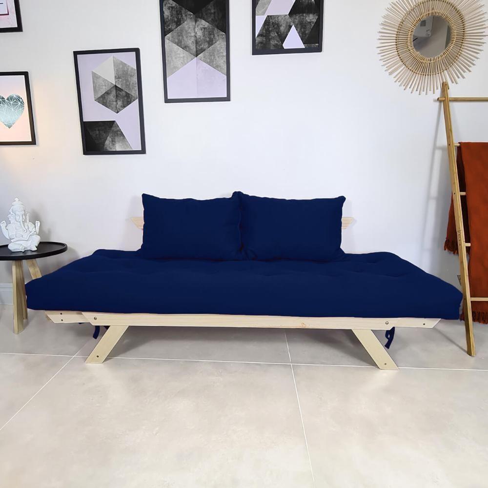 Sofá Japão Futon Acquablock Azul Royal Em Madeira Maciça - 3