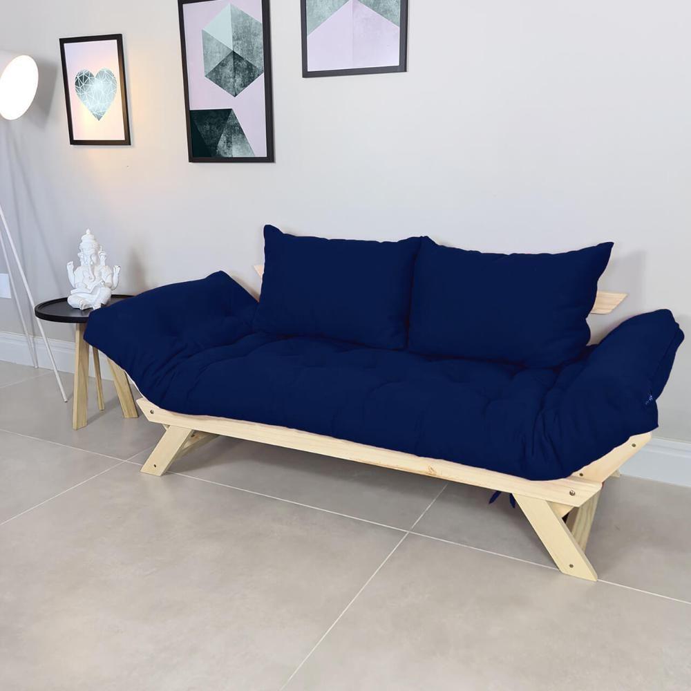 Sofá Japão Futon Acquablock Azul Royal Em Madeira Maciça - 4