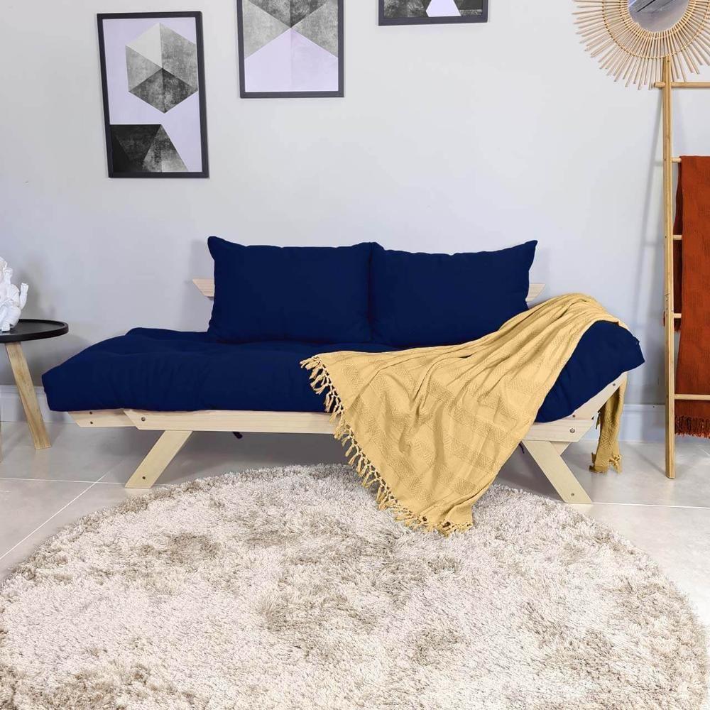 Sofá Japão Futon Acquablock Azul Royal Em Madeira Maciça - 6