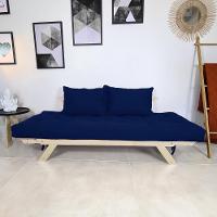Sofá Japão Futon Acquablock Azul Royal Em Madeira Maciça - 3