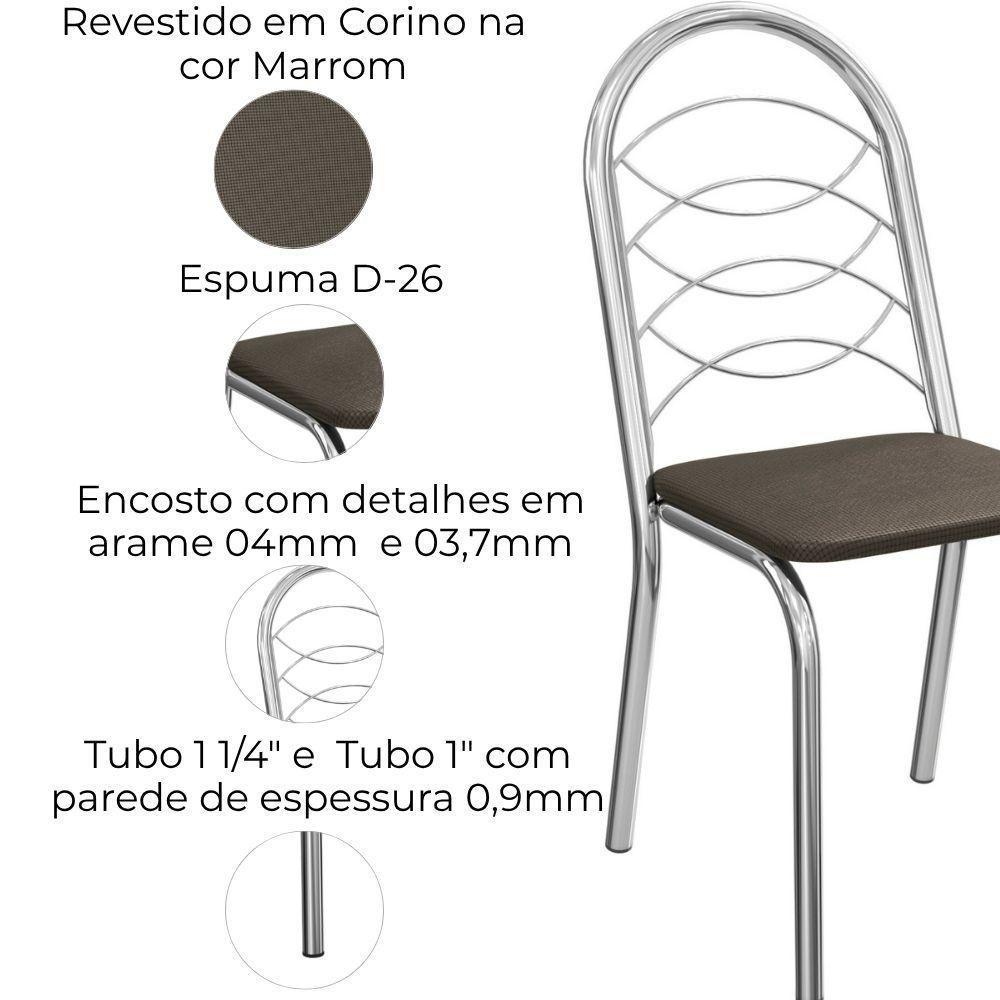 Kit 2 Cadeiras Cromada Sala Jantar 2C009CR Kappesberg Marrom - 5