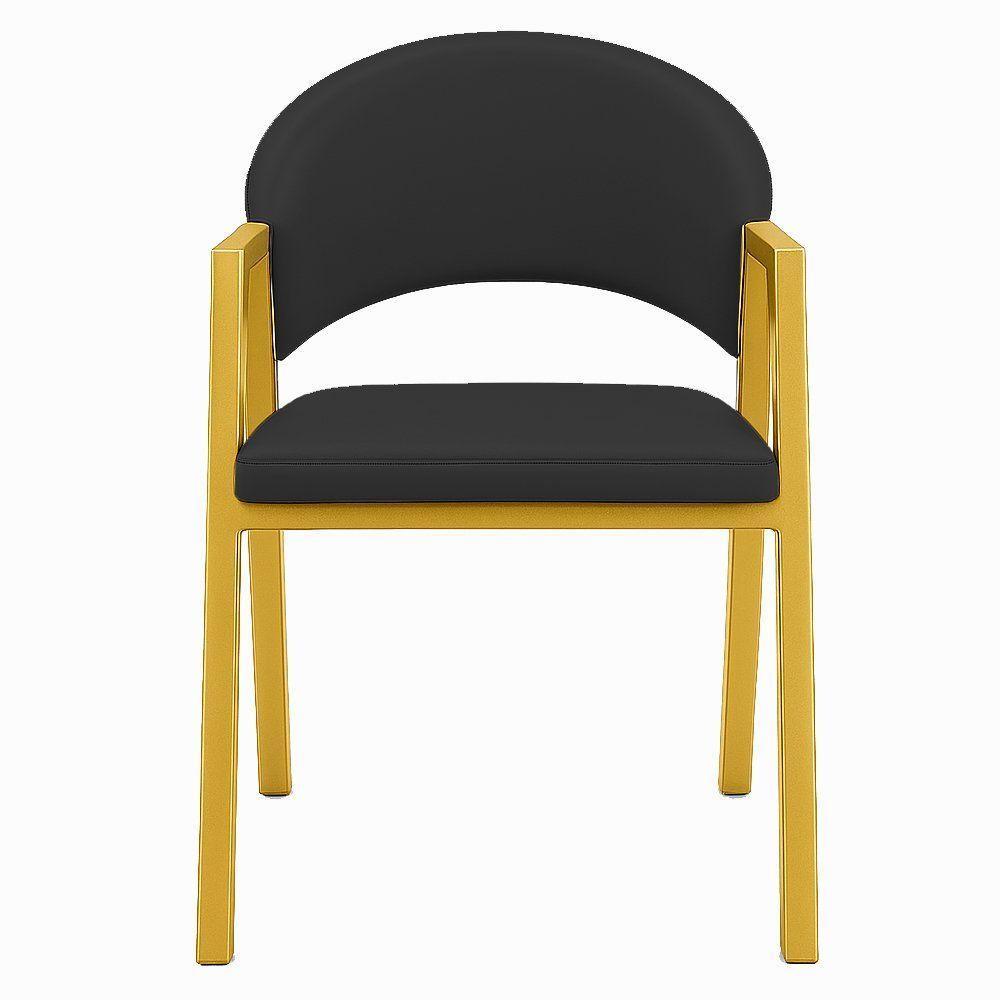 Cadeira De Jantar Antonella Corino Estilo Poltrona Com Pés Dourado - 7 Decor Preto - 3