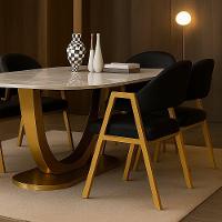 Cadeira De Jantar Antonella Corino Estilo Poltrona Com Pés Dourado - 7 Decor Preto - 2