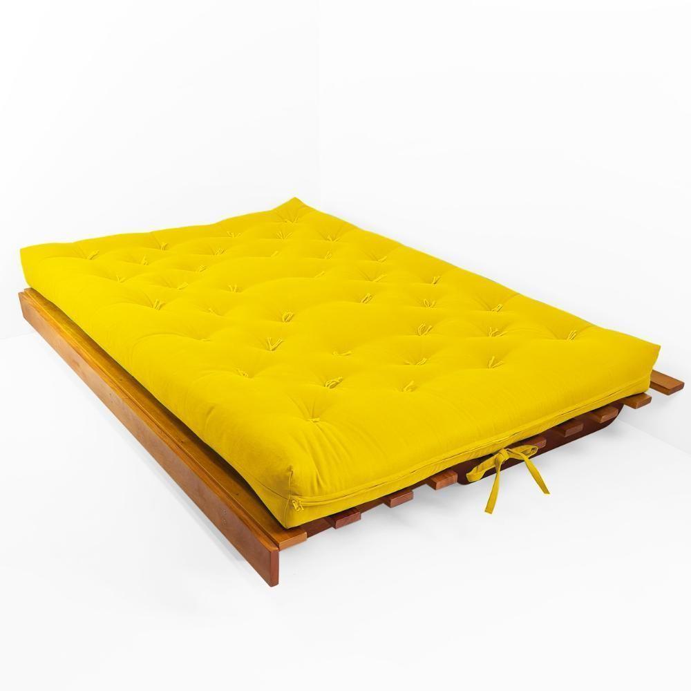 Sofá Cama Futon L Sarja Amarelo Em Madeira Nobre Maciça - 2