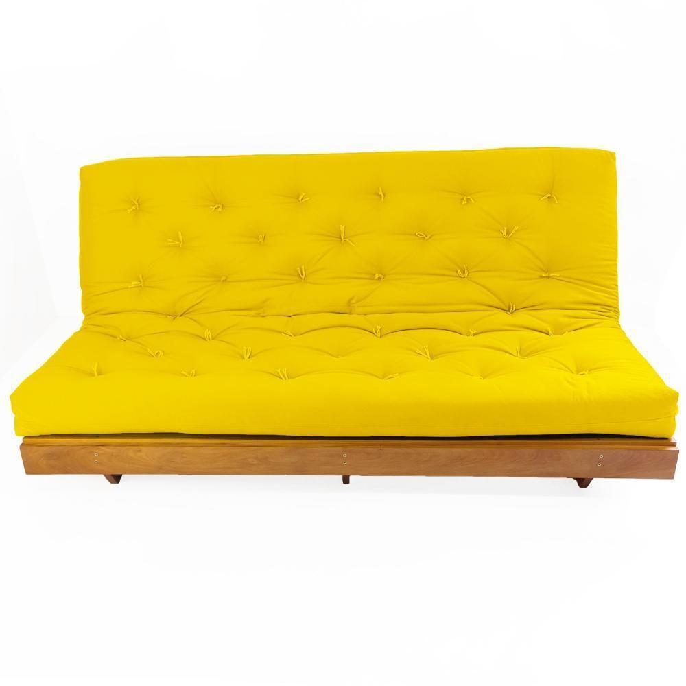 Sofá Cama Futon L Sarja Amarelo Em Madeira Nobre Maciça - 3