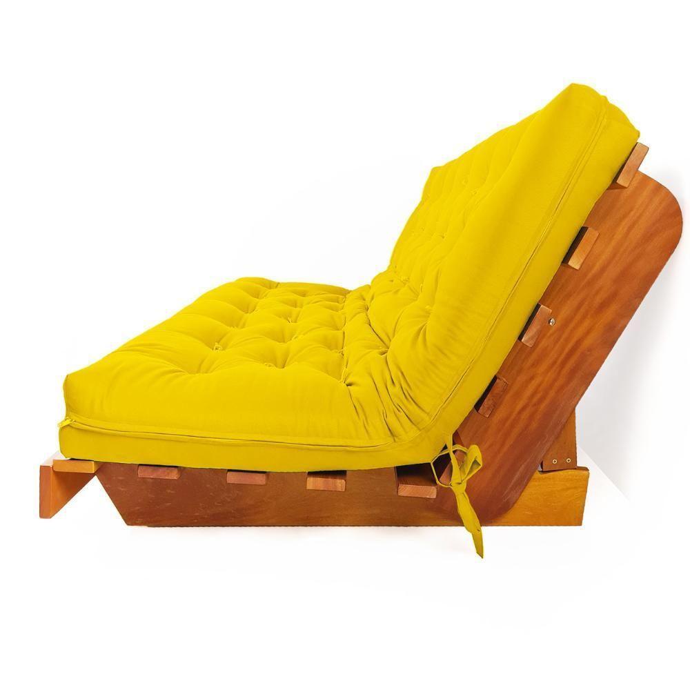 Sofá Cama Futon L Sarja Amarelo Em Madeira Nobre Maciça - 4