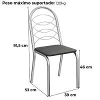 Kit 2 Cadeiras Cromada Sala Jantar 2C009CR Corino Kappesberg Preto