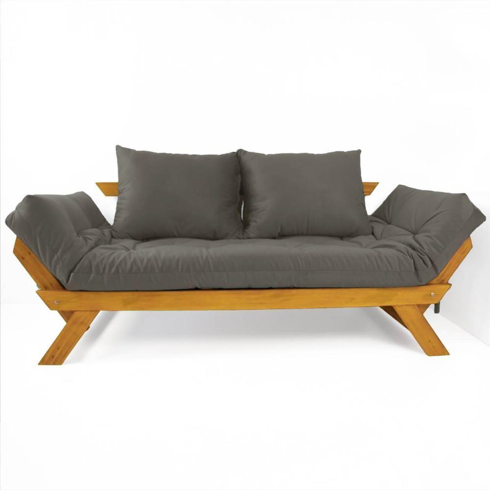 Sofá Japão Futon Sarja Madeira Cor Mel - Cinza - 1