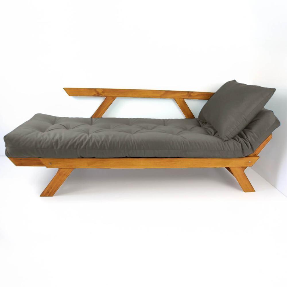 Sofá Japão Futon Sarja Madeira Cor Mel - Cinza - 2