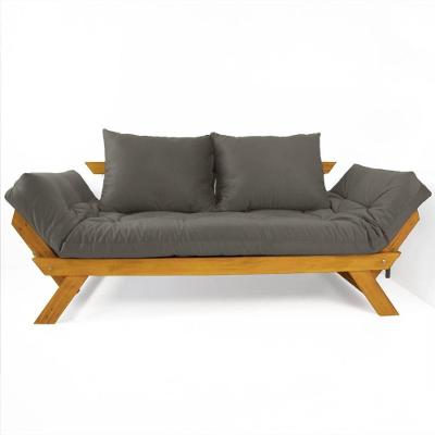 Sofá Japão Futon Sarja Madeira Cor Mel - Cinza