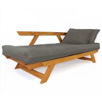 Sofá Japão Futon Sarja Madeira Cor Mel - Cinza - 3