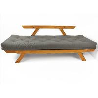 Sofá Japão Futon Sarja Madeira Cor Mel - Cinza