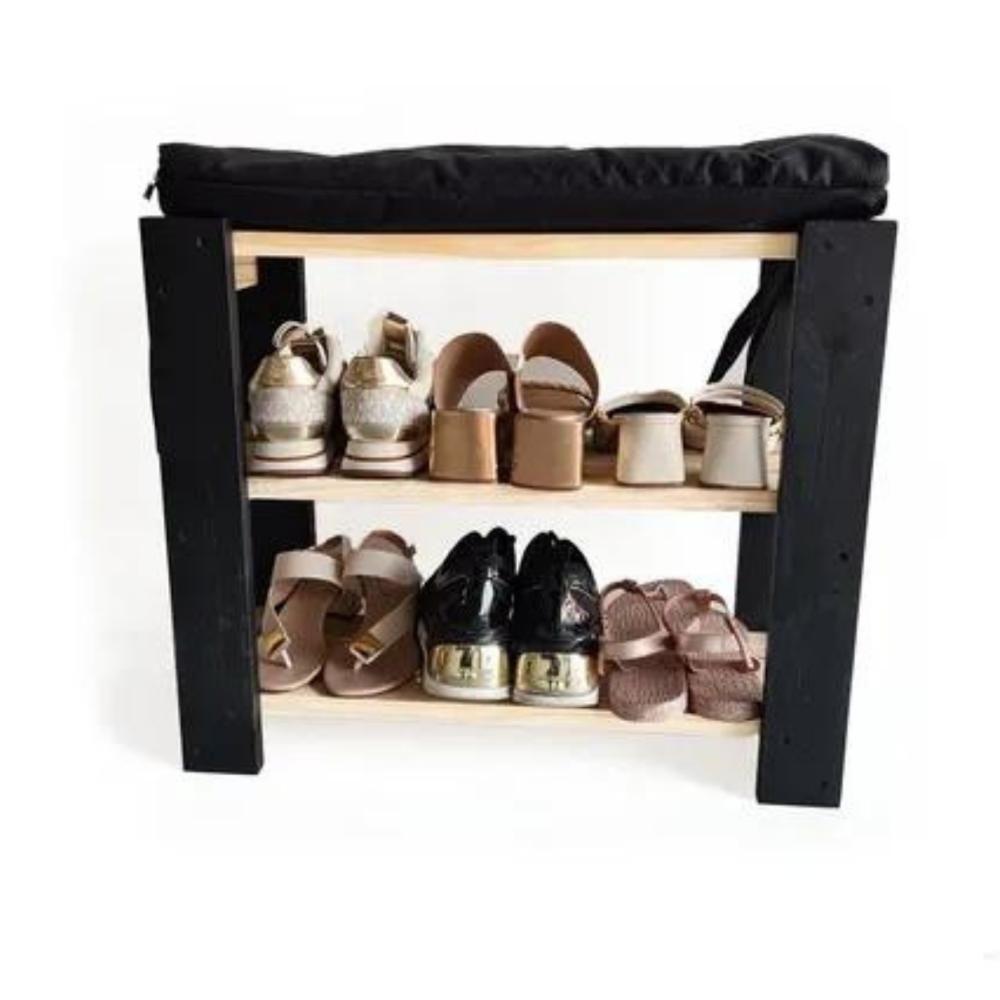 Sapateira Hall Entrada Organizador Multiuso Com Almofada Preta - 1