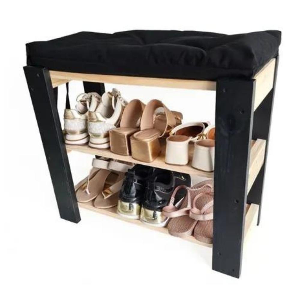 Sapateira Hall Entrada Organizador Multiuso Com Almofada Preta - 2