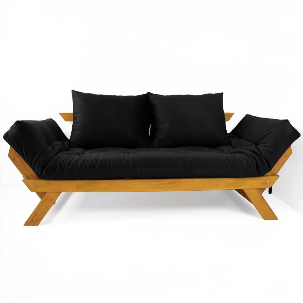 Sofá Japão Futon Sarja Madeira Cor Mel - Preto - 1