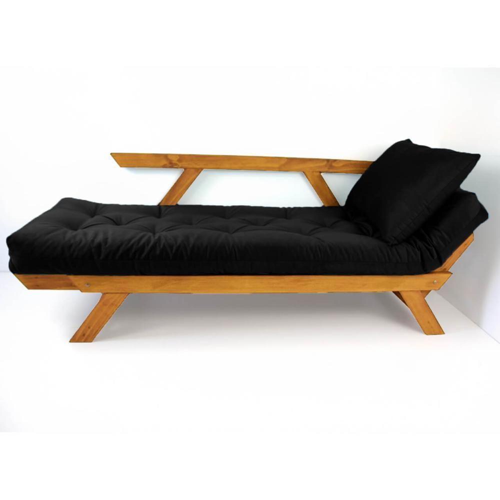 Sofá Japão Futon Sarja Madeira Cor Mel - Preto - 2