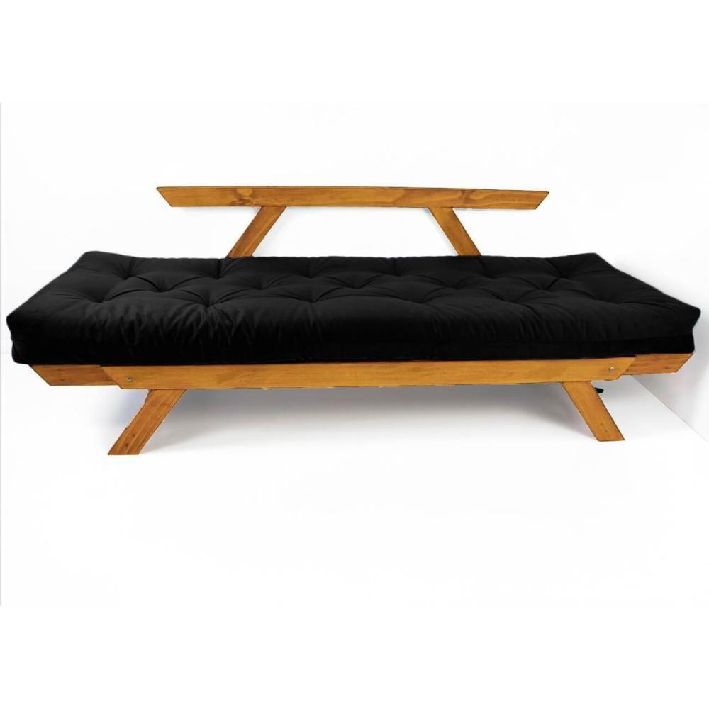 Sofá Japão Futon Sarja Madeira Cor Mel - Preto - 4