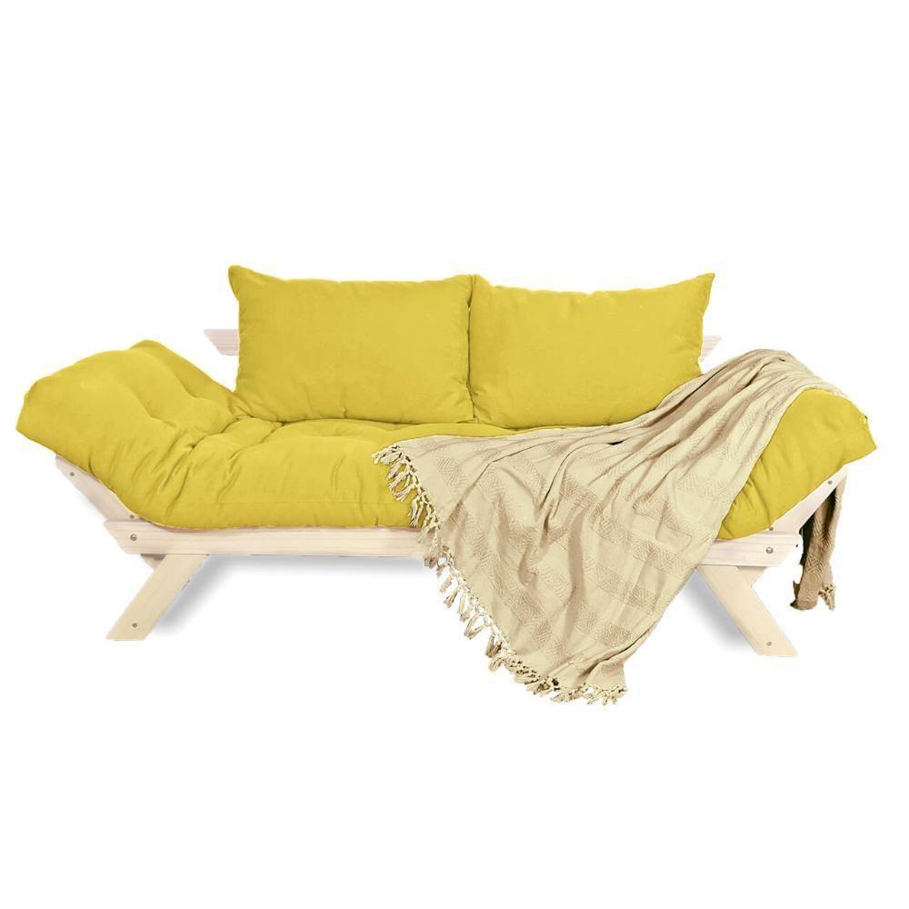 Sofá Japão Futon Acquablock Amarelo Em Madeira Maciça - 1