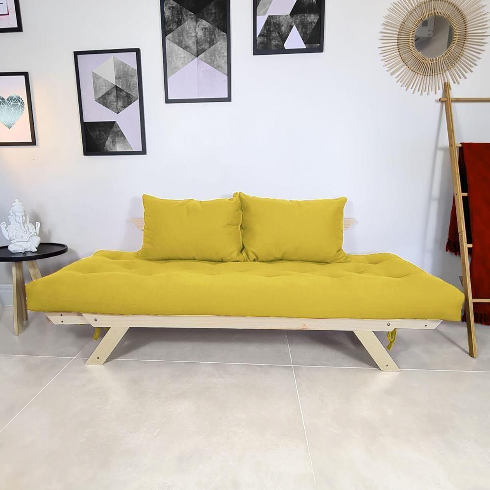Sofá Japão Futon Acquablock Amarelo Em Madeira Maciça - 3
