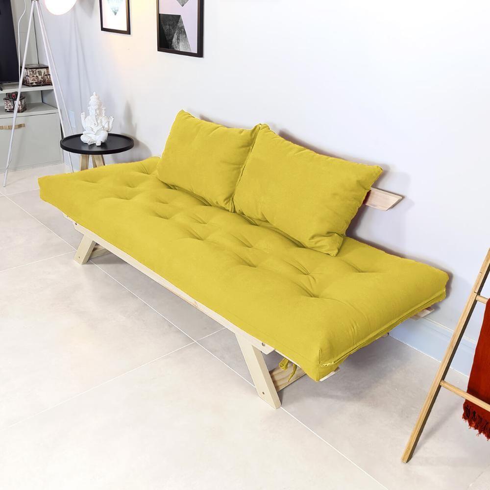 Sofá Japão Futon Acquablock Amarelo Em Madeira Maciça - 5
