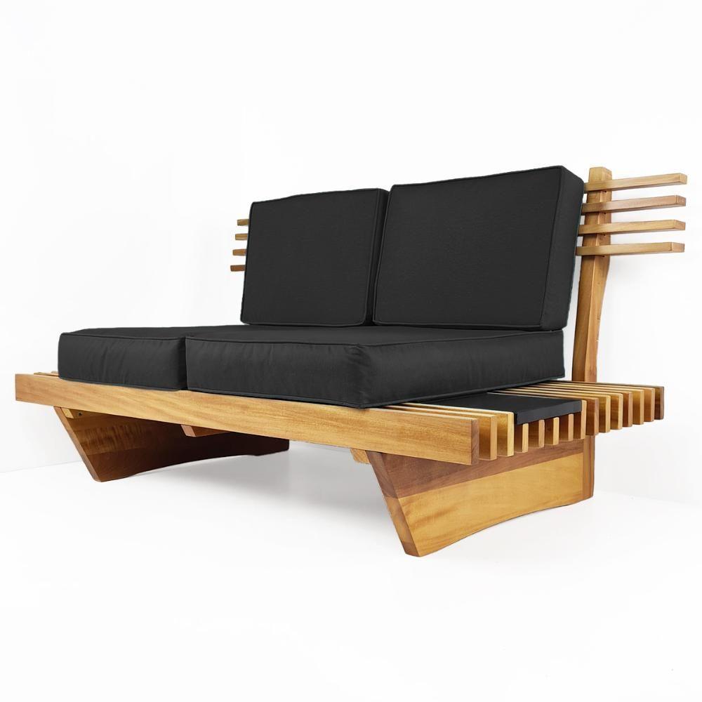 Sofá 2 Lugares Xangai Madeira Nobre Preto Sala Moderna - 1