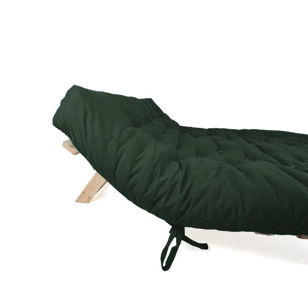 Sofa Cama Futon Oriental King Verde Militar Madeira Maciça Pinus Natural Sem Pintura - 4